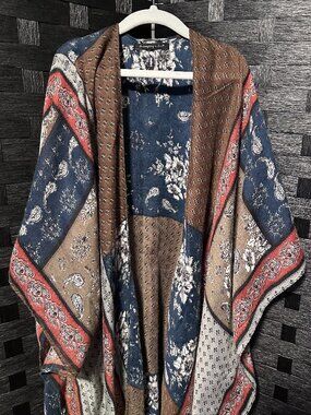Do Everything In Love Boho Country Patchwork Kimono Semi Sheer Wrap Duster OSFO